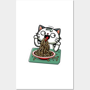 Cat eating spaghetti meme Posters and Art